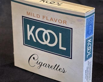 1940’s KOOL Two Piece Sliding Cigarette Box Retro Americana Tobacciana  Smokers Collectible Advertising Weathered Replica Prop Willie Penguin