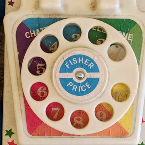 Vintage Fisher Price Pull Toy Chatter Telephone Smiley Face Phone for Toddlers Educational Toy Communications image 6