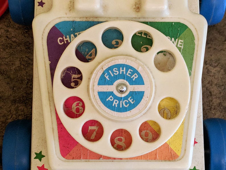 Vintage Fisher Price Pull Toy Chatter Telephone Smiley Face Phone for Toddlers Educational Toy Communications image 6