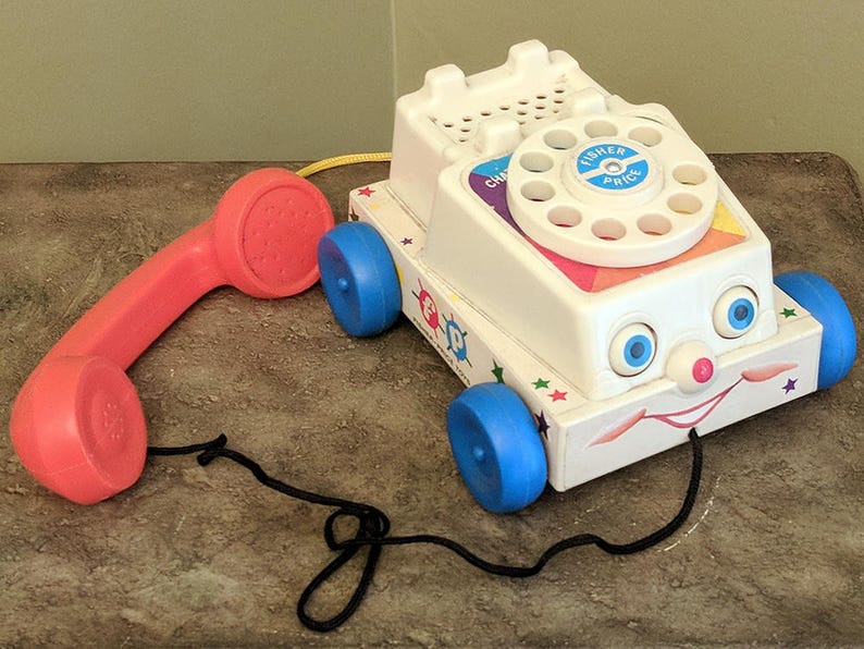 Vintage Fisher Price Pull Toy Chatter Telephone Smiley Face Phone for Toddlers Educational Toy Communications image 5