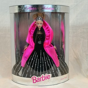 open lace back dress Barbie Fashionistas Doll #224 with Black Hair and Pink Gingham Dress