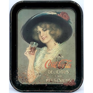 1920s Antique Original Coca Cola Genuine Metal Tray The Hamilton Girl Coca-Cola Coke Soda Pop Collectible Pepsi, Sprite, Dr. Pepper, 7-Up