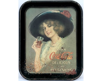 1920s Antique Original Coca Cola Genuine Metal Tray The Hamilton Girl Coca-Cola Coke Soda Pop Collectible Pepsi, Sprite, Dr. Pepper, 7-Up