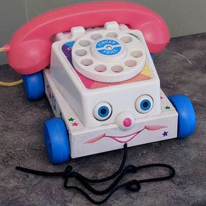 Vintage Fisher Price Pull Toy Chatter Telephone Smiley Face Phone for Toddlers Educational Toy Communications image 1