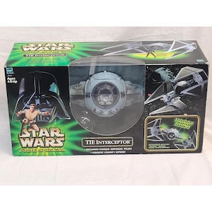 Rare Star Wars VHTF TIE Interceptor Sealed Mint Box with Imperial Stormtrooper Pilot Exploding Sounds Darth Vader Green Power of the Force