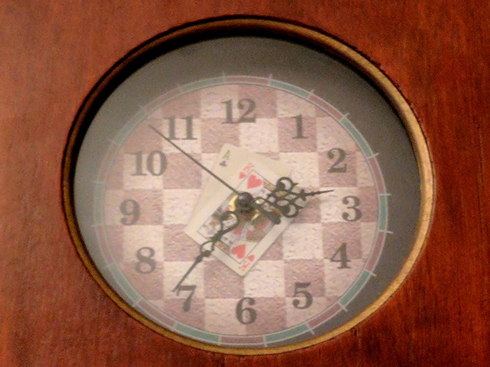 1970’s Vintage Game Room Wood Clock Shadow Box With Playing Cards Darts ...