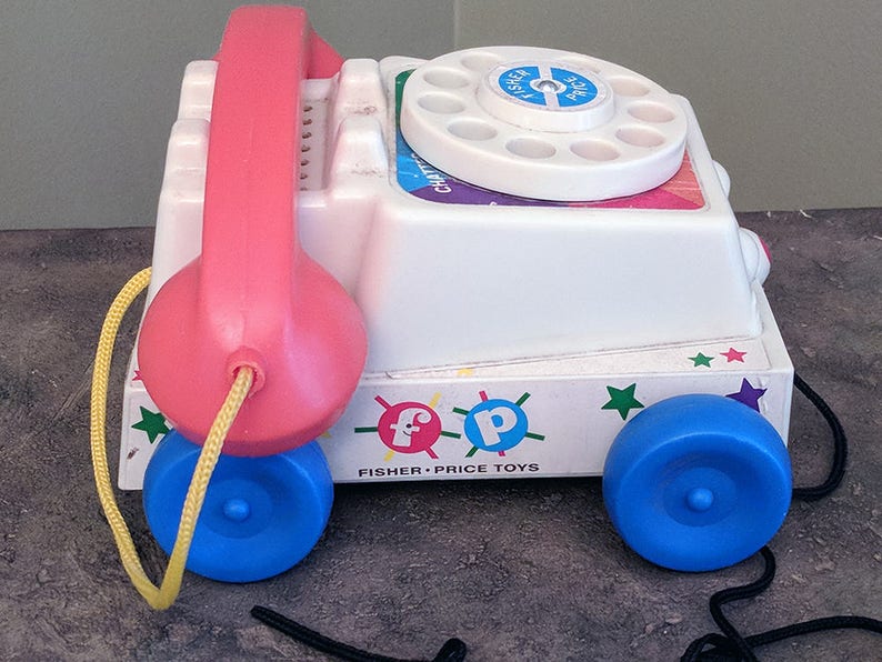 Vintage Fisher Price Pull Toy Chatter Telephone Smiley Face Phone for Toddlers Educational Toy Communications image 2