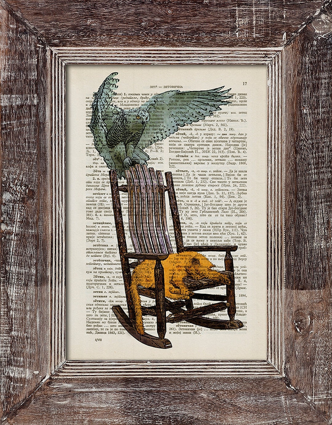 Yellow Cat Dreaming, Owl Flying, Cat Rocking Chair, Old Rocking Chair