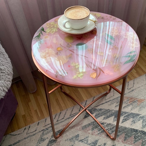 Pink Floral Resin Coffee Table With Gold Metal Legs Etsy