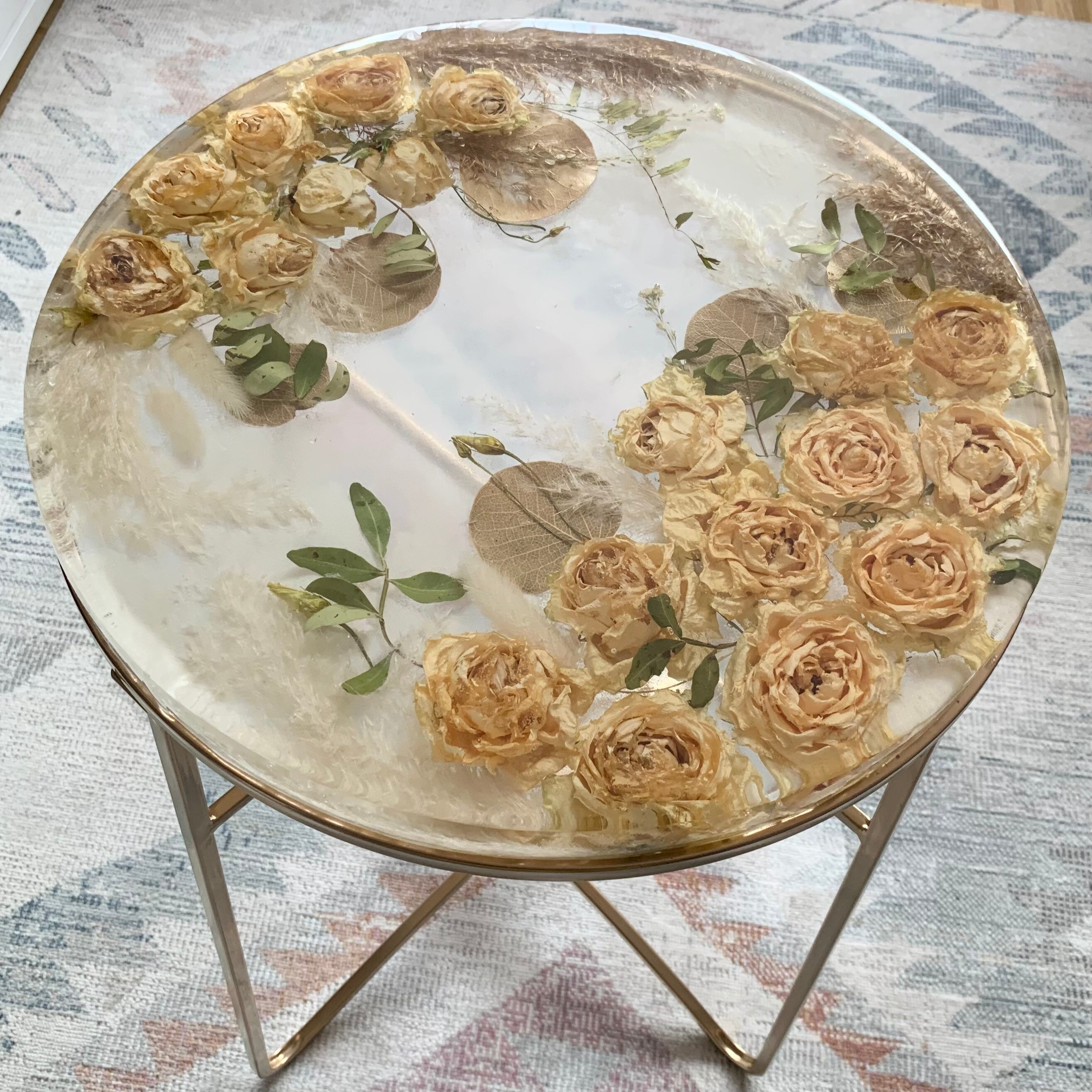 Bohemian Roses Floral Resin Coffee Table With Gold Metal Etsy