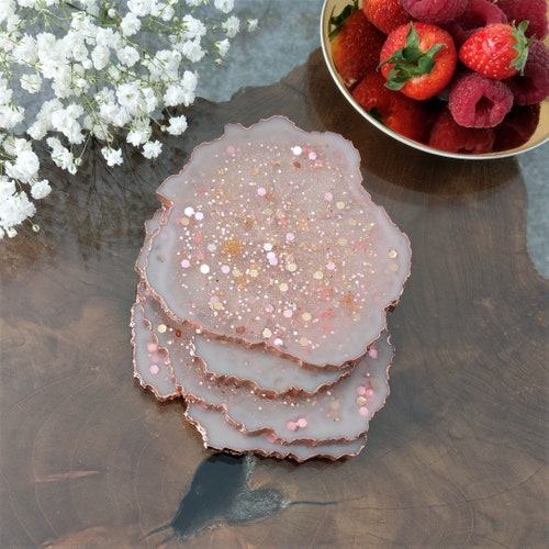 Light My Fire – Set Of Unique Resin Coasters Gilded By Hand - Copper Trim