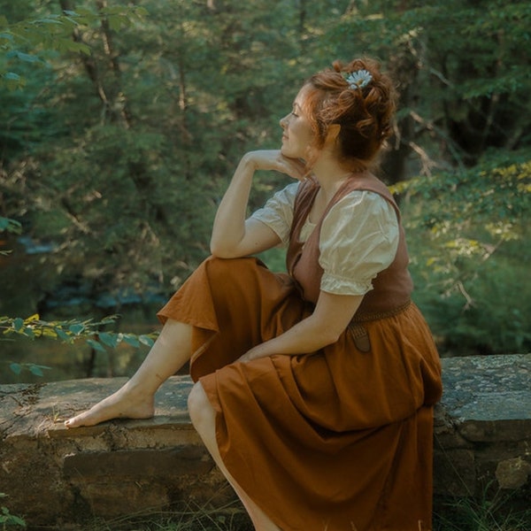 Falda fruncida de mezcla de lino Bella Donna fantasía renfaire