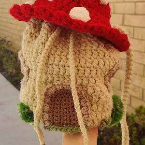 Toadstool mushroom house crochet bucket bag