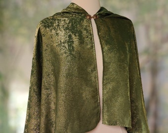 Elven hooded cape green and shimmering gold   fantasy-larp