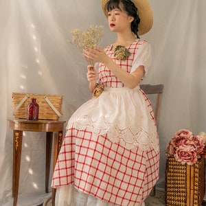 Strawberry picnic jumper dress cotton gingham image 1