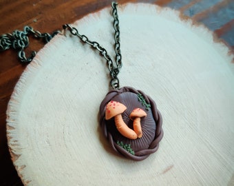 Mushroom specimen pendant - Bleeding deathcap pair