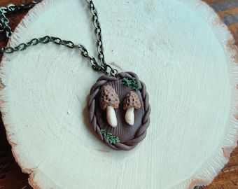 Mushroom specimen pendant - Morel pair