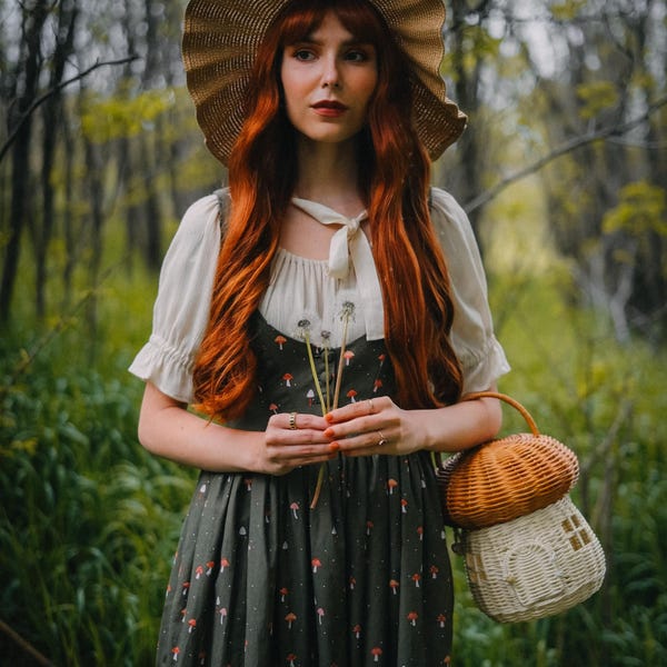 Vestido con corpiño de champiñón "Doncella del Bosque" - Algodón