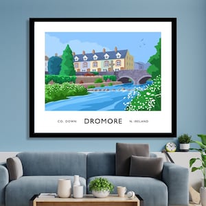 Dromore,  County Down, Northern Ireland, travel poster, art print, Ulster, Irish art, Irish gift, Lagan