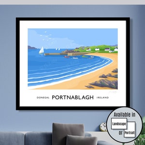 Portnablagh, Donegal, Ireland, travel, poster, art print, gift, Irish art, Wild Atlantic Way, beach, harbour, boats, sailing
