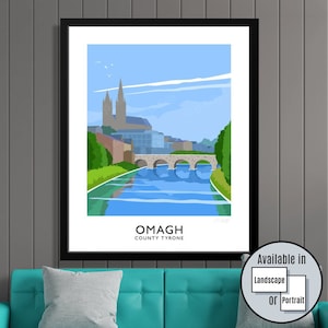 Omagh, County Tyrone, orthern Ireland, Ireland, travel poster, art print, Ulster, Irish art, Irish gift