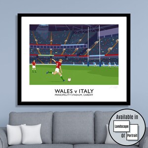 Wales vs Italy Rugby Match conversion at the Principality Stadium - Travel Poster Wall Art Print