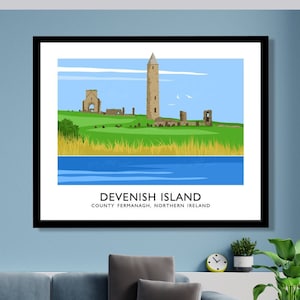 Devenish Island Art Print: Northern Ireland Travel Poster, Irish Gift
