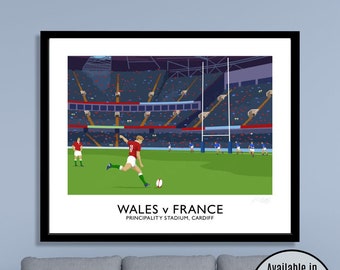 Rugby, Wales vs France, Principality Stadium, Cardiff, Wales, travel poster, Rugby Union, Six 6 - Nations, Wales, Cymru, International