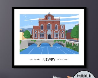 Newry Town Hall, Newry, County Down, Northern Ireland, Ireland, travel poster, art print, Ulster, Irish art, Irish gift, Clanrye