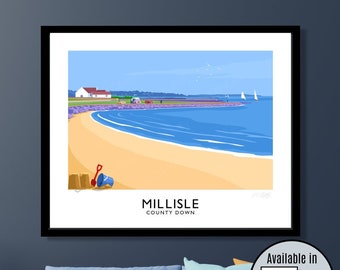 Millisle, beach, County Down, Northern Ireland, travel poster, art print, Ulster, Irish art, Irish gift, Ards