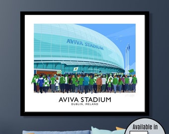 Aviva Stadium Dublin, Ireland, travel poster, Autumn Internationals, Six - Nations, Rugby, Football, Gifts for Him, Ireland Rugby, IRFU, FAI