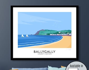 Ballygally, Antrim Coast Road, County Antrim, Ireland, travel poster, art print, Ulster, Causeway Coast, wall art, gift, for him, for her