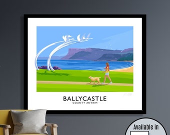 Ballycastle, Children of Lir sculpture, County Antrim, Ireland, Fair Head, travel poster, art print, Ulster, Causeway Coast, Irish gift