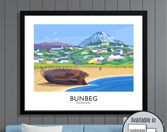 Bunbeg, Gweedore, Donegal, Ireland, travel poster, Bád Eddie, Eddie's Boat, art print, gift, Irish art, Wild Atlantic Way, beach