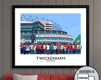 Twickenham Stadium, England Rugby, travel poster, Rugby Union, Autumn Internationals, England, Six Nations, gifts for him, gifts for men
