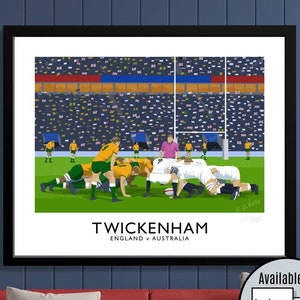 England vs Australia Rugby scrum in an Autumn International match at Twickenham Stadium London - Travel Poster Wall Art Print