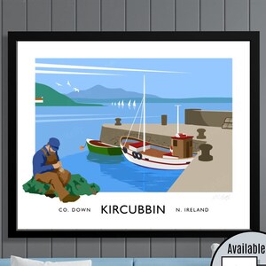 Kircubbin Harbour, Kircubbin, County Down, Northern Ireland, Ireland, travel poster, art print, Ulster, Strangford Lough, Cuan, Coan, boat