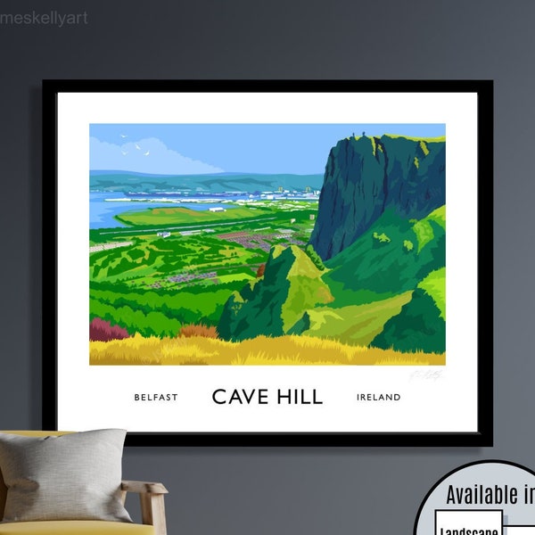 Cave Hill, Belfast, Northern Ireland, travel poster, art print, Ulster, Irish art, Irish gift, Titanic, Harland and Wolff, Samson, Goliath