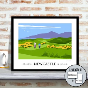 Golf, Royal County Down, golf course, Newcastle, County Down, Northern Ireland, Ireland, travel poster, art print, Ulster, Irish art, golfer