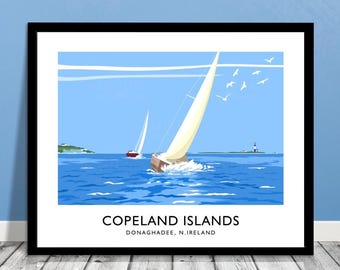 Copeland Islands Donaghadee Art Print: Retro Irish Travel Poster