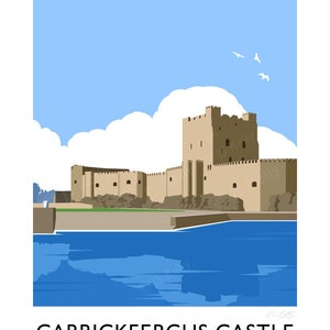 Carrickfergus Castle, Carrickfergus, County Antrim, Northern Ireland, travel poster, art print, Ulster, Irish gift, gift for her, for him image 5