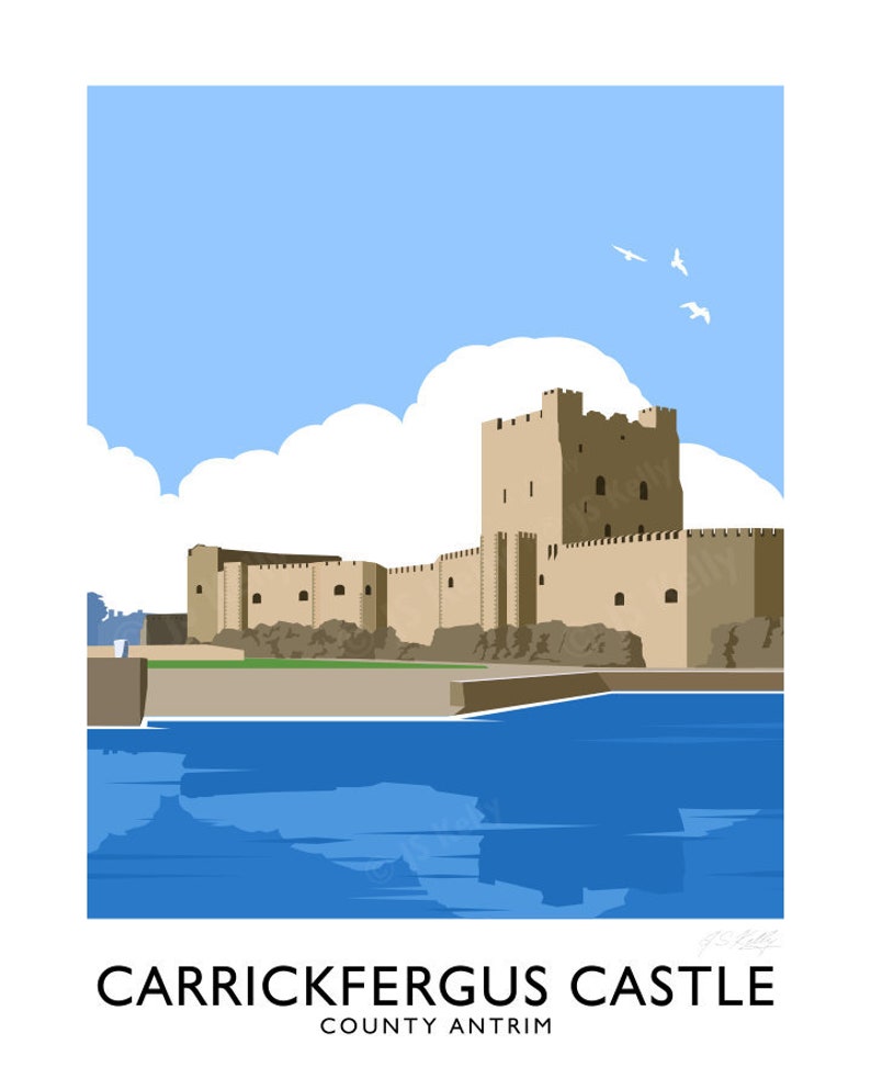 Carrickfergus Castle, Carrickfergus, County Antrim, Northern Ireland, travel poster, art print, Ulster, Irish gift, gift for her, for him image 5