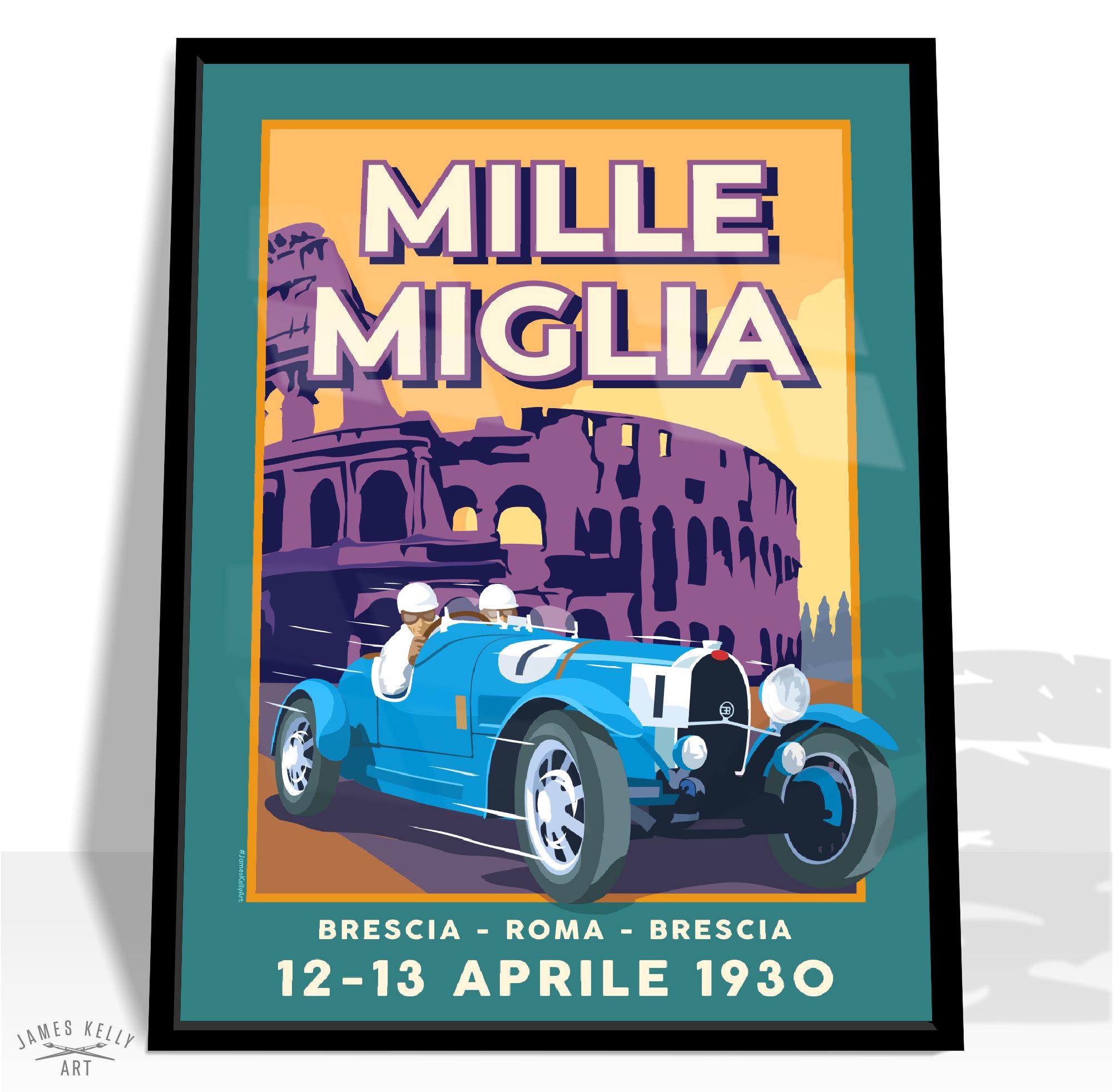 ミッレミリア 89年 フェラーリクラブ　ポスター　ブガッティ　スタンゲリーニ Mille Miglia Poster - Etsy