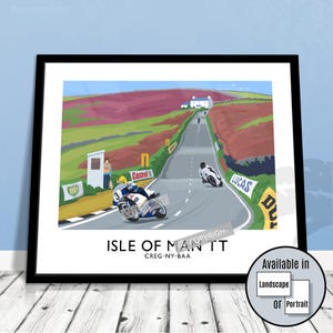 ISLE 0F MAN T T motorcycle road racing featuring J0EY DUNLOP: Biker giclée wall art print