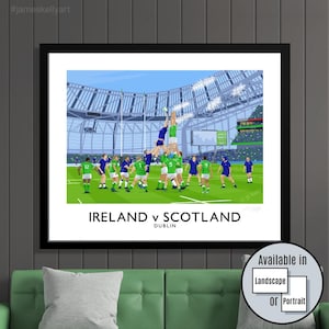 Ireland vs Scotland Rugby Match lineout at Aviva Stadium, Lansdowne Road, Dublin - Travel Poster Wall Art Print
