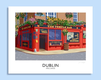 poster paper print signed The Temple Bar painting illustration drawing ukraine city landscape dublin ireland free shipping