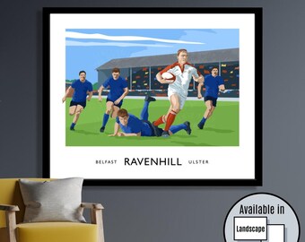 Ulster Rugby match at the old Ravenhill Stadium in Belfast, travel poster wall art print, SUFTUM