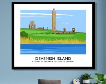 Devenish Island Art Print: Northern Ireland Travel Poster, Irish Gift