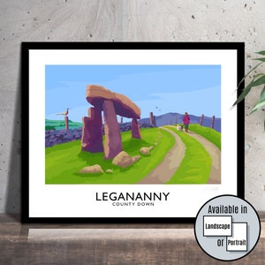 Legananny Dolmen, Leitrim, County Down, Northern Ireland, Ireland, travel poster, art print, Ulster, Irish art