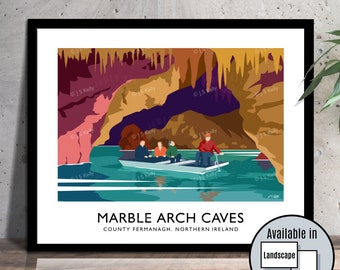 Marble Arch Caves, Fermanagh, Northern Ireland, travel poster, art print, Ulster, Irish art, Irish gifts, Enniskillen, Cave, Marble Arch